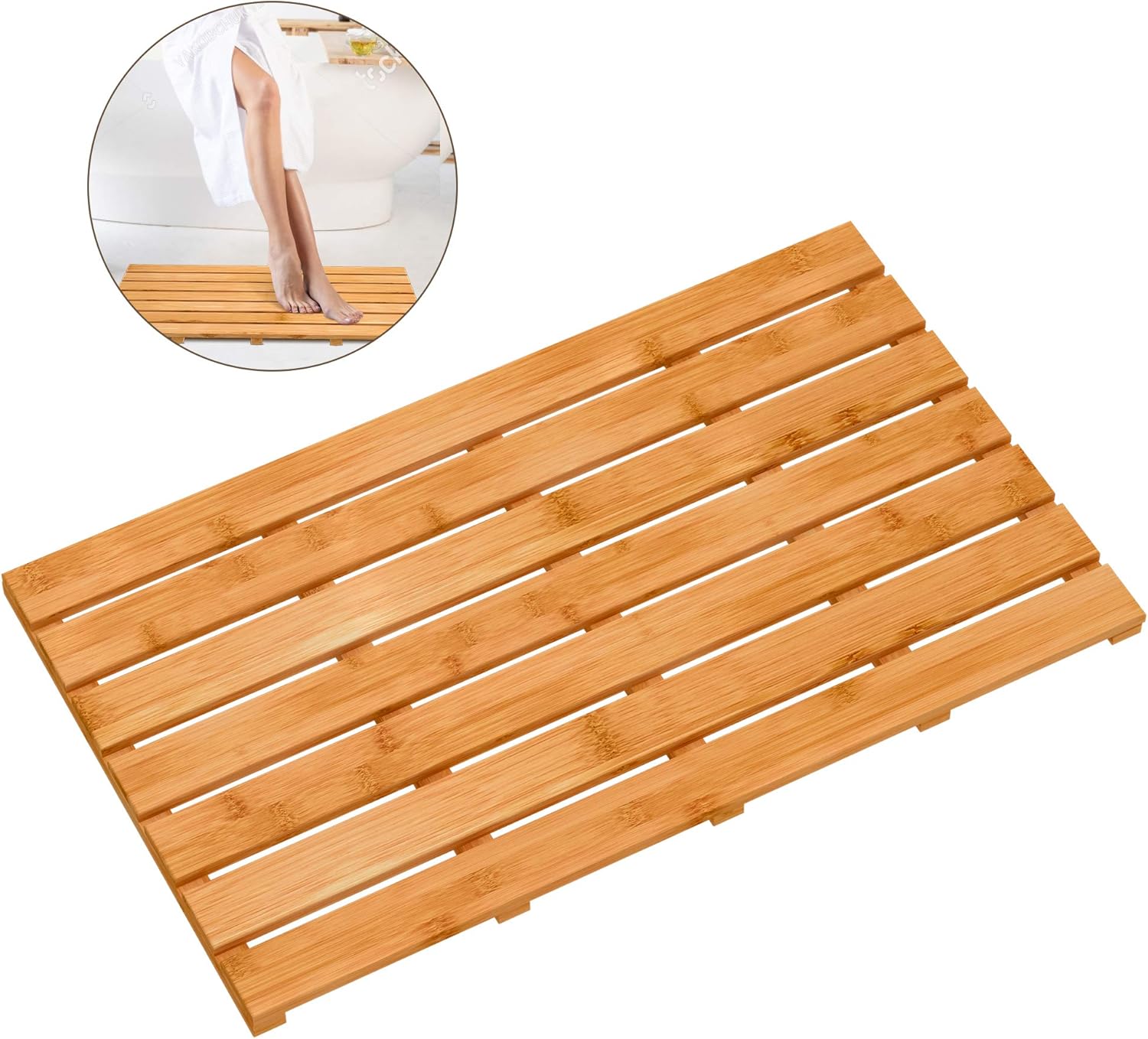 Bath Mat for Luxury Shower - Non-Slip Bamboo Sturdy Water Proof Bathroom Carpet for Indoor or Outdoor Use
