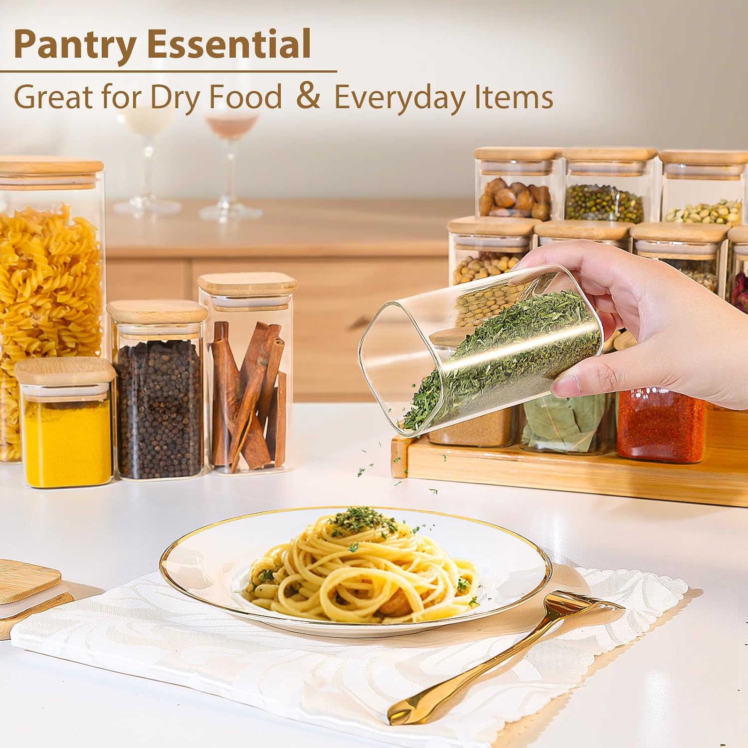 TBWIND 12 Pack 8 oz Square Glass Spice Jars with Lids and Labels – Airtight Small Spice Containers Set, Clear Glass Storage Jars for Seasoning, Spices, Kitchen Pantry Organization