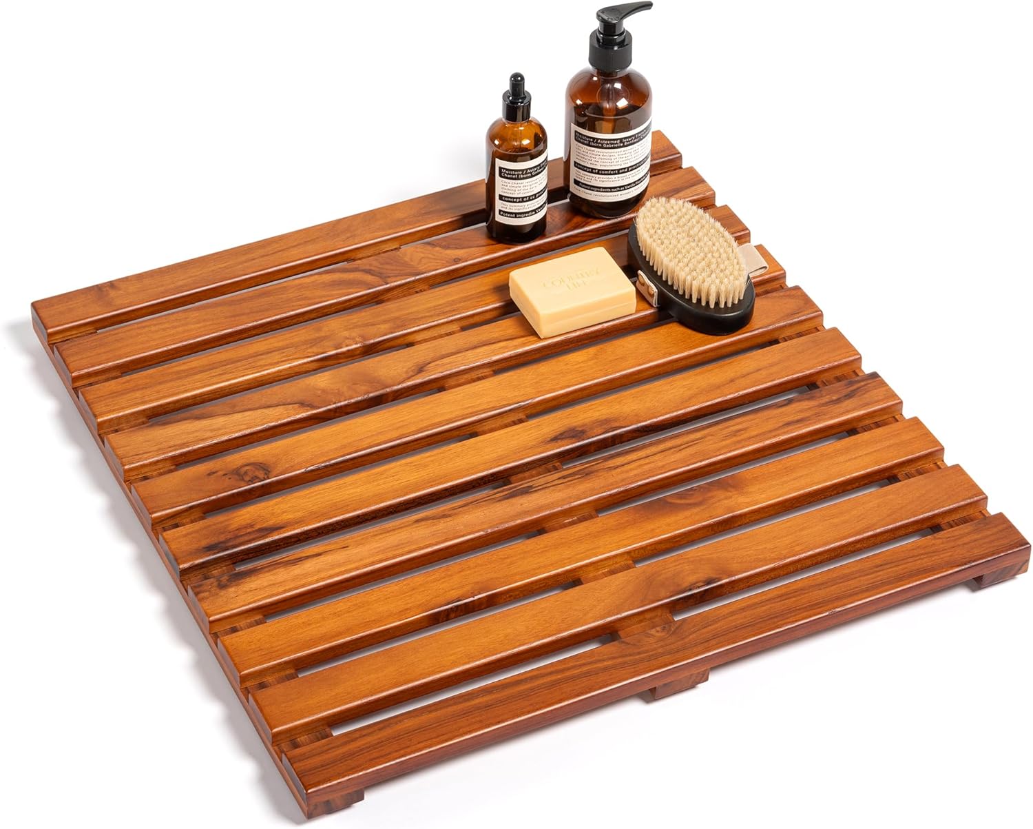 Teak Shower Mat - Premium Non-Slip Bath Mat for Bathtub & Shower, Natural Wooden Bathroom Floor Mat, Spa-Style Fast-Drying Bathtub Tray, Solid Teak Wood (21"x14")