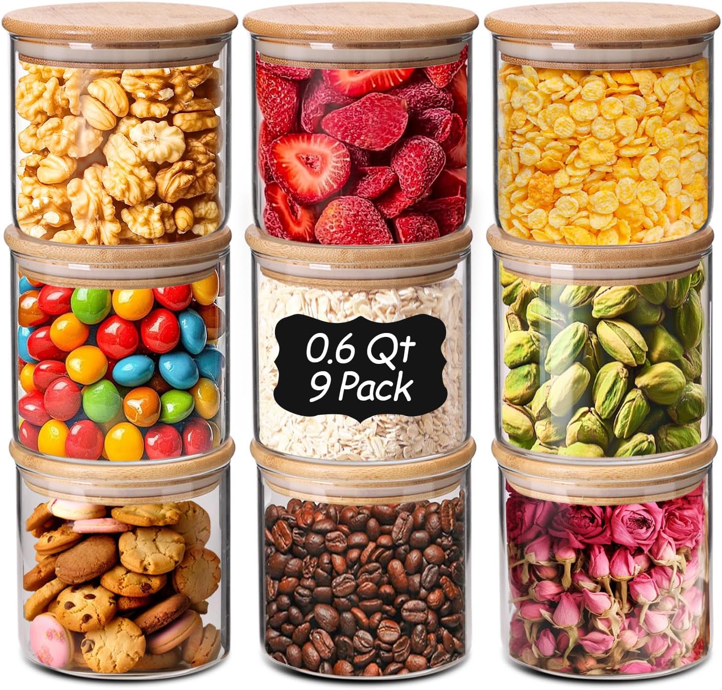 ComSaf 0.8 Qt Glass Food Storage Jars Set of 6, Clear Glass Storage Containers with Lids, Pantry Organization Jar, Spice Jar, Blooming Tea, Coffee and Sugar Container, Small Canister Set for Kitchen
