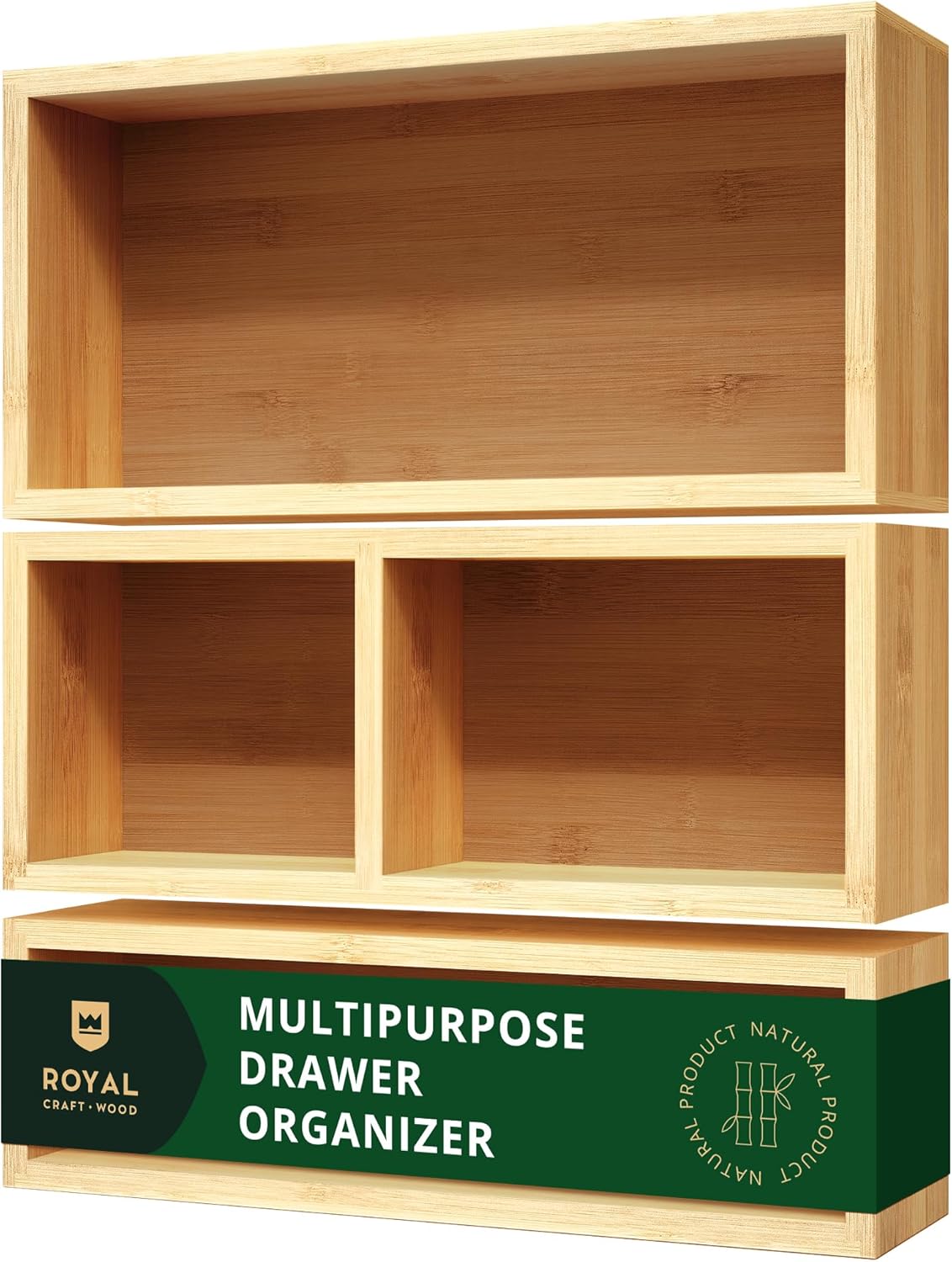 ROYAL CRAFT WOOD 5-Piece Bamboo Drawer Organizer Set – Multi-Use Storage Trays for Kitchen, Bathroom, Office, Makeup, Jewelry & More – Junk Drawer Tray, Utensil Holder, Storage Box & Bin Set (5 Boxes)