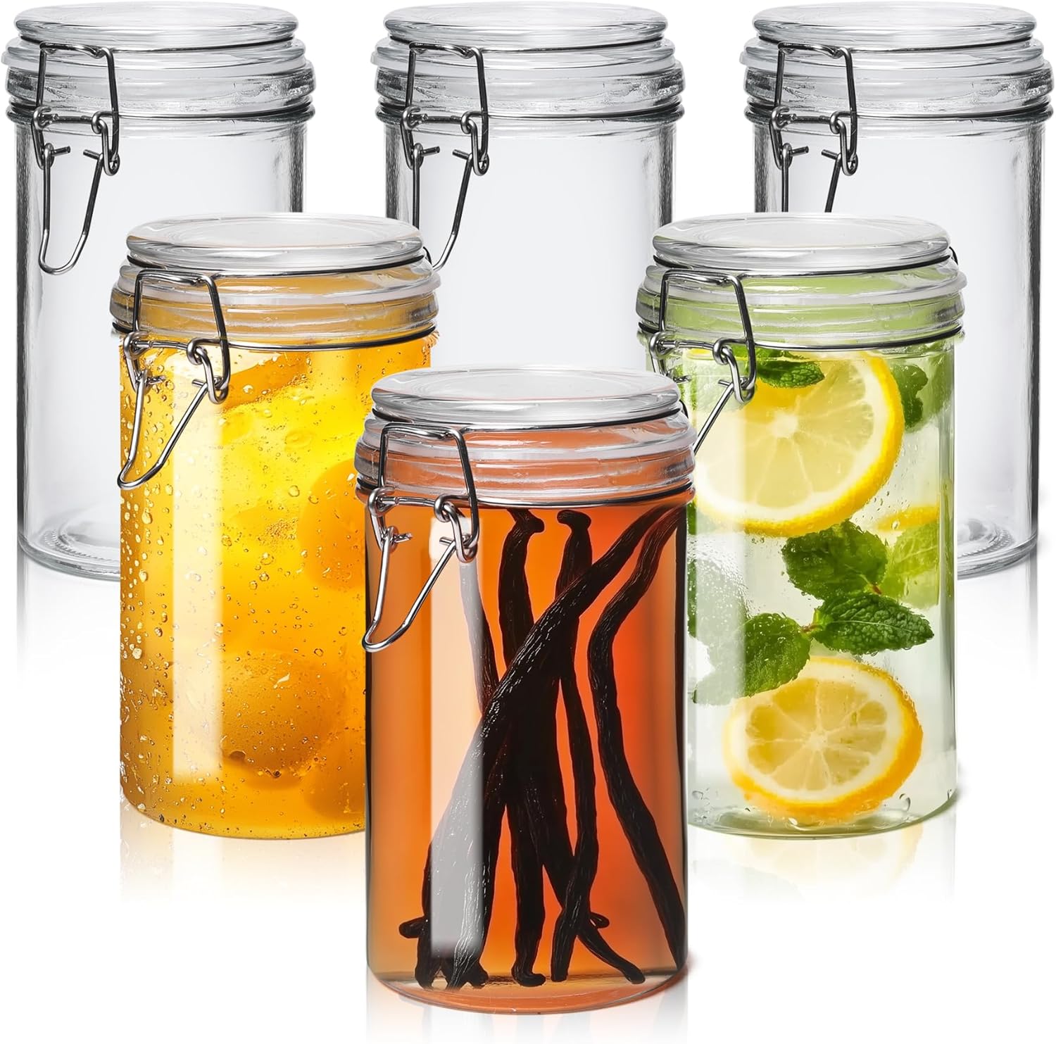 ComSaf 8oz Small Airtight Glass Jars Set of 6 with Lid Food Storage Jar Round, Mini Storage Container with Clear Preserving Seal Wire Clip Fastening for Kitchen Canning, Jam, Spice, Honey, Mason Jars