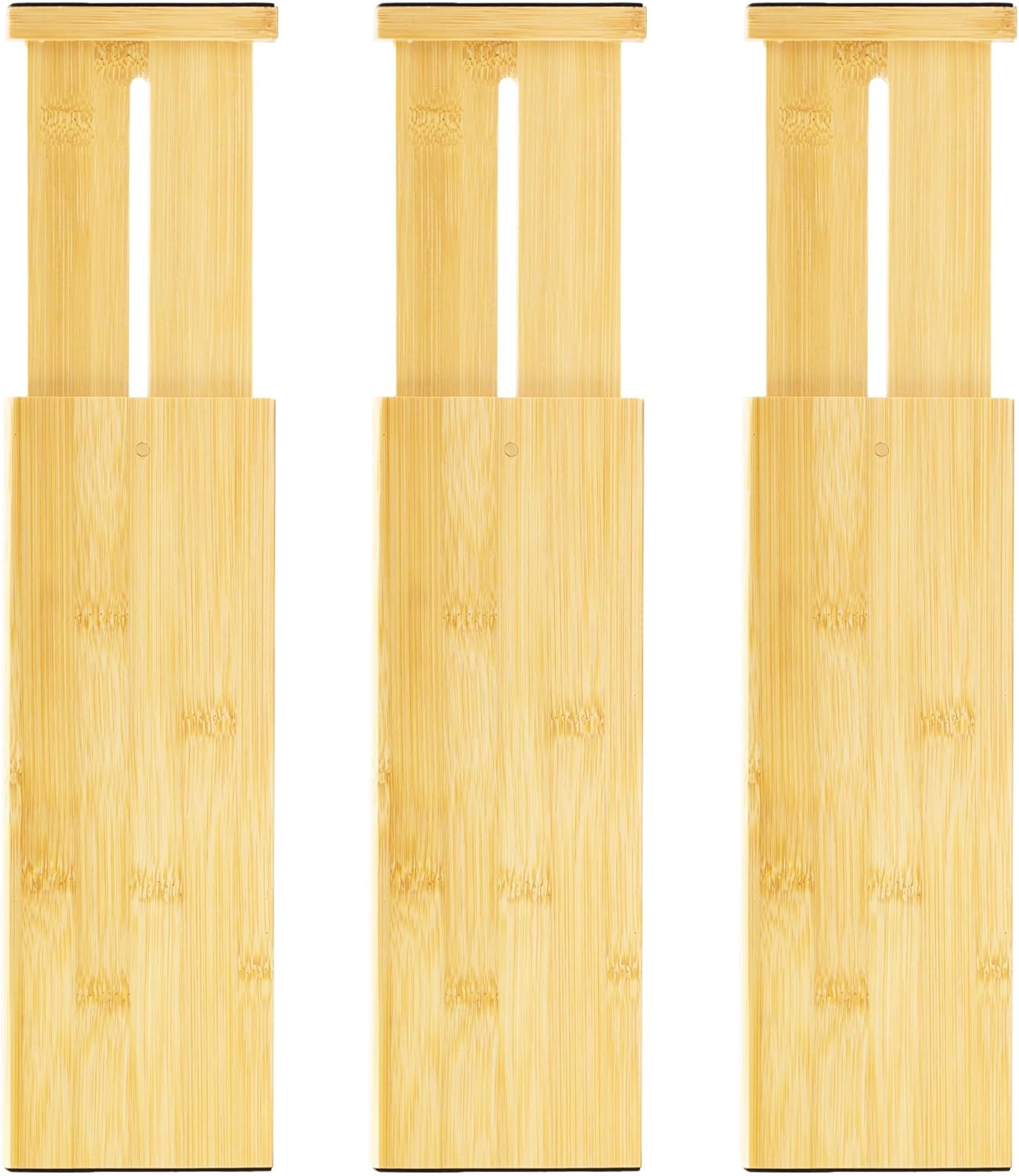VaeFae Adjustable Bamboo Drawer Dividers, Expandable Drawer Organizer for Kitchen, Bedroom, Bathroom, Dresser and Office, 6-Pack