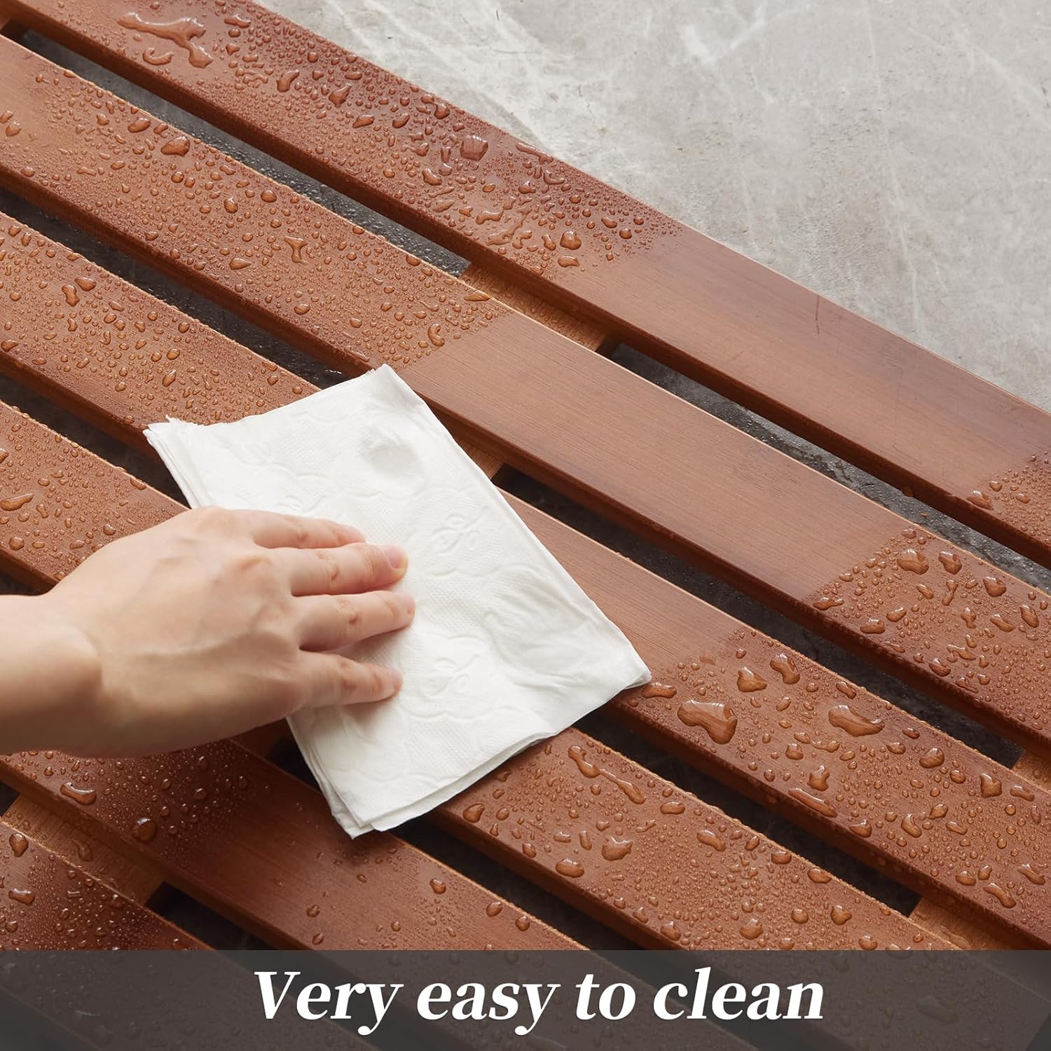 Bamboo Bath Mat for Shower with Non-Slip Rubber,Bathtub Mat,Floor Mat,Shower Mat for Indoor,Outdoor,Spa, Sauna, Pool (Brown, 25.5 * 17 * 1.4 inches)