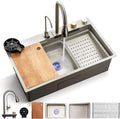 SereneLife Stainless Steel Kitchen Sink | Undermount & Drop-In Installation |13 Gauge & 30"L x 18"W x 9"H IN | Includes Faucet, Drain Rack, Strainer Basket, Cutting Board & Cup Washer | Gray