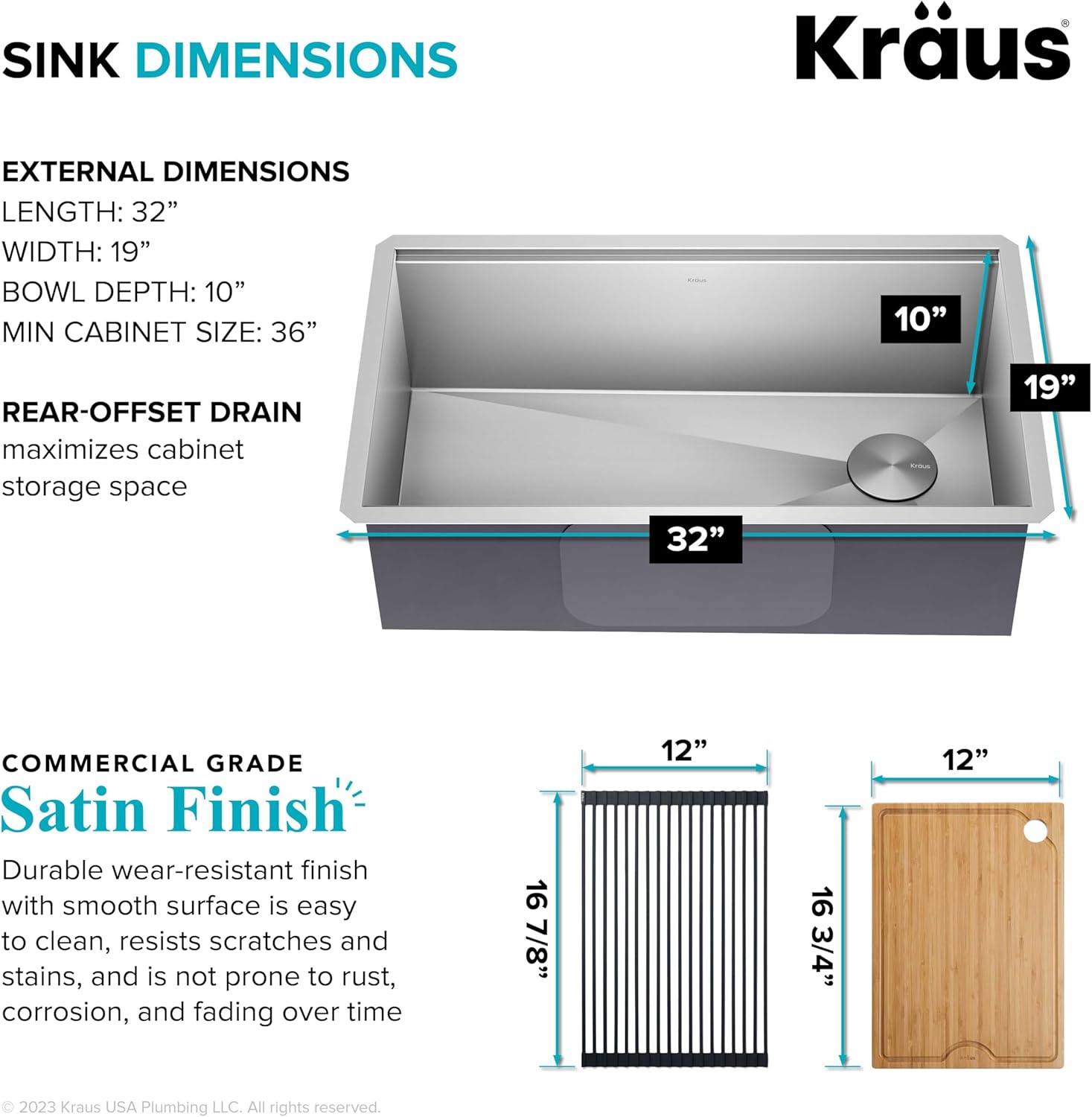 KRAUS Kore 32-Inch Undermount Workstation 16 Gauge Single Bowl Stainless Steel Kitchen Sink with Accessories, KWU110-32