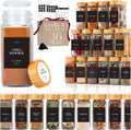 FINESSY Glass Spice Jars with Label with Bamboo Lids 36 Pack Set, 4oz Empty Clear Glass Spice Bottles with Shaker Lids, Airtight Kitchen Seasoning Organizer Jars, Herb Seasoning Containers with Labels