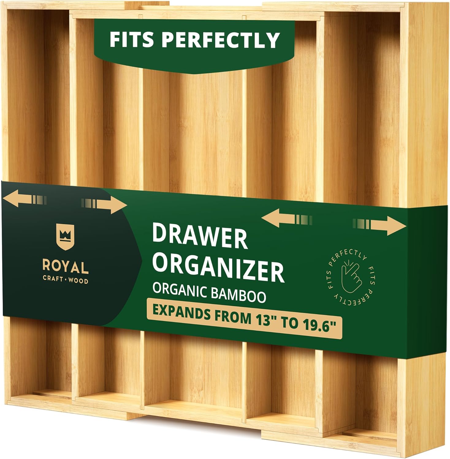 ROYAL CRAFT WOOD Luxury Bamboo Kitchen Drawer Organizer - Silverware Organizer - Utensil Holder and Cutlery Tray with Grooved Drawer Dividers for Flatware and Kitchen Utensils (9 Slot, Black)