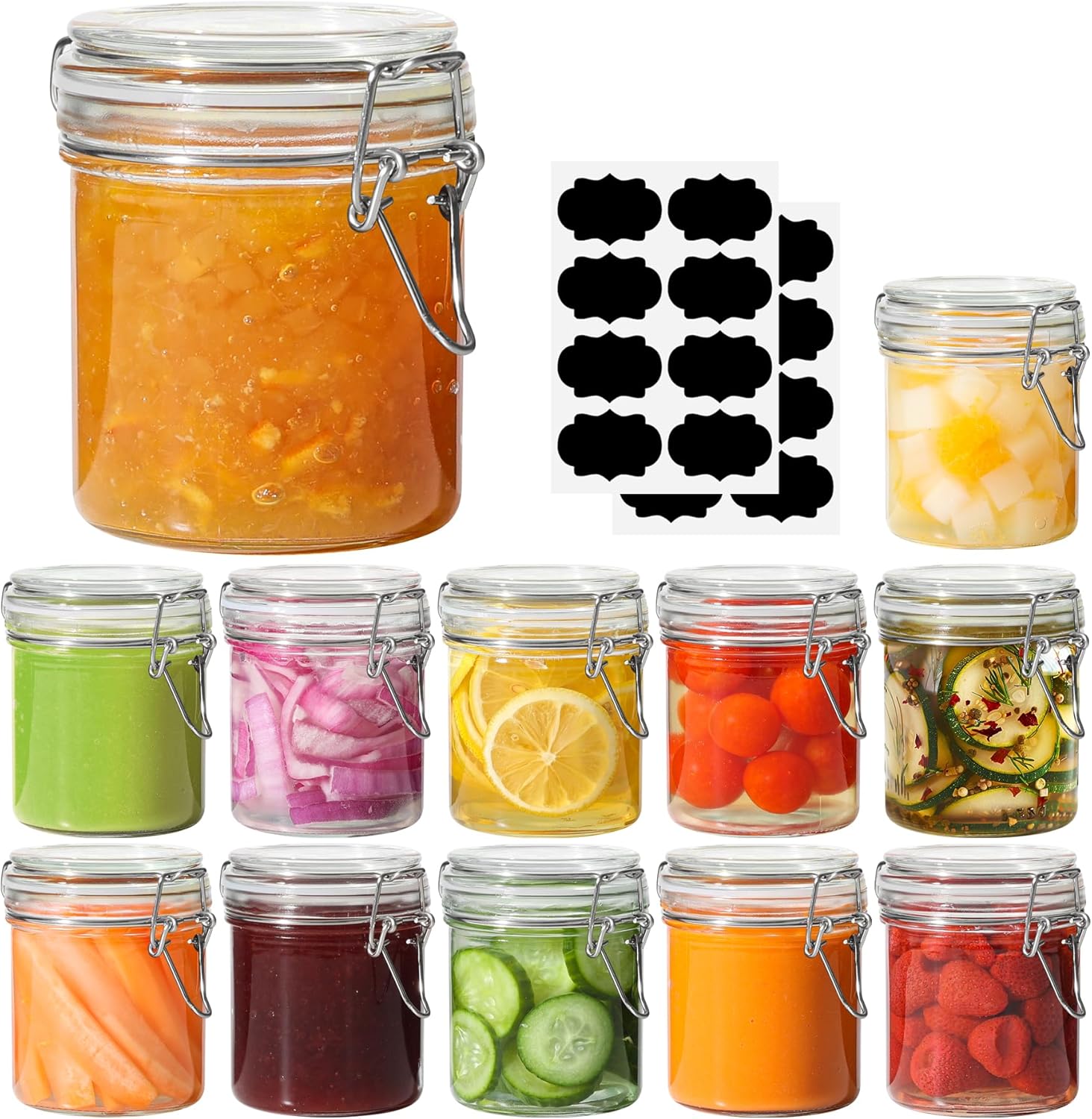 ComSaf 8oz Small Airtight Glass Jars Set of 6 with Lid Food Storage Jar Round, Mini Storage Container with Clear Preserving Seal Wire Clip Fastening for Kitchen Canning, Jam, Spice, Honey, Mason Jars