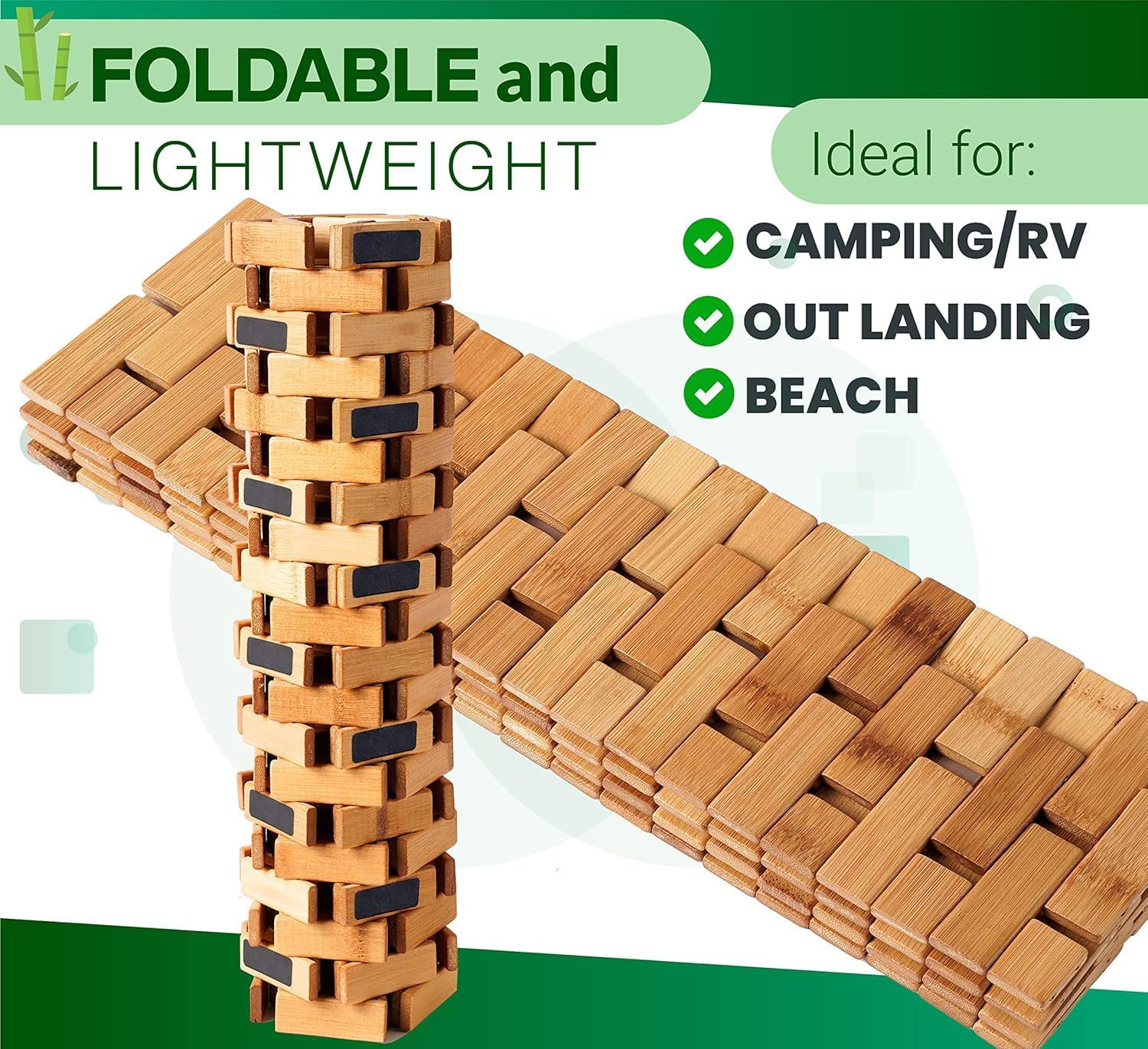 Bamboo Bath Mat for Bathroom - Large, 34 x 18 x 0.4 Inches [LxWxH] Foldable Wood Bathmat, Accessories and Decor for Bathroom Sauna Spa Tub and Door Area - Underlay for Rugs