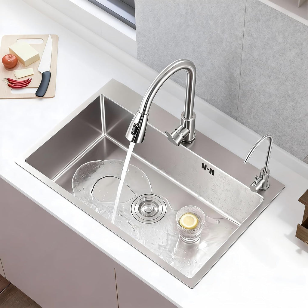 DuyviSteil 30" x 18" x 9" Topmount Kitchen Sink, 304 Stainless Steel Drop in Single Bowl Sink with Basket Strainer for RV, Travel Trailer, Garage(Nano)