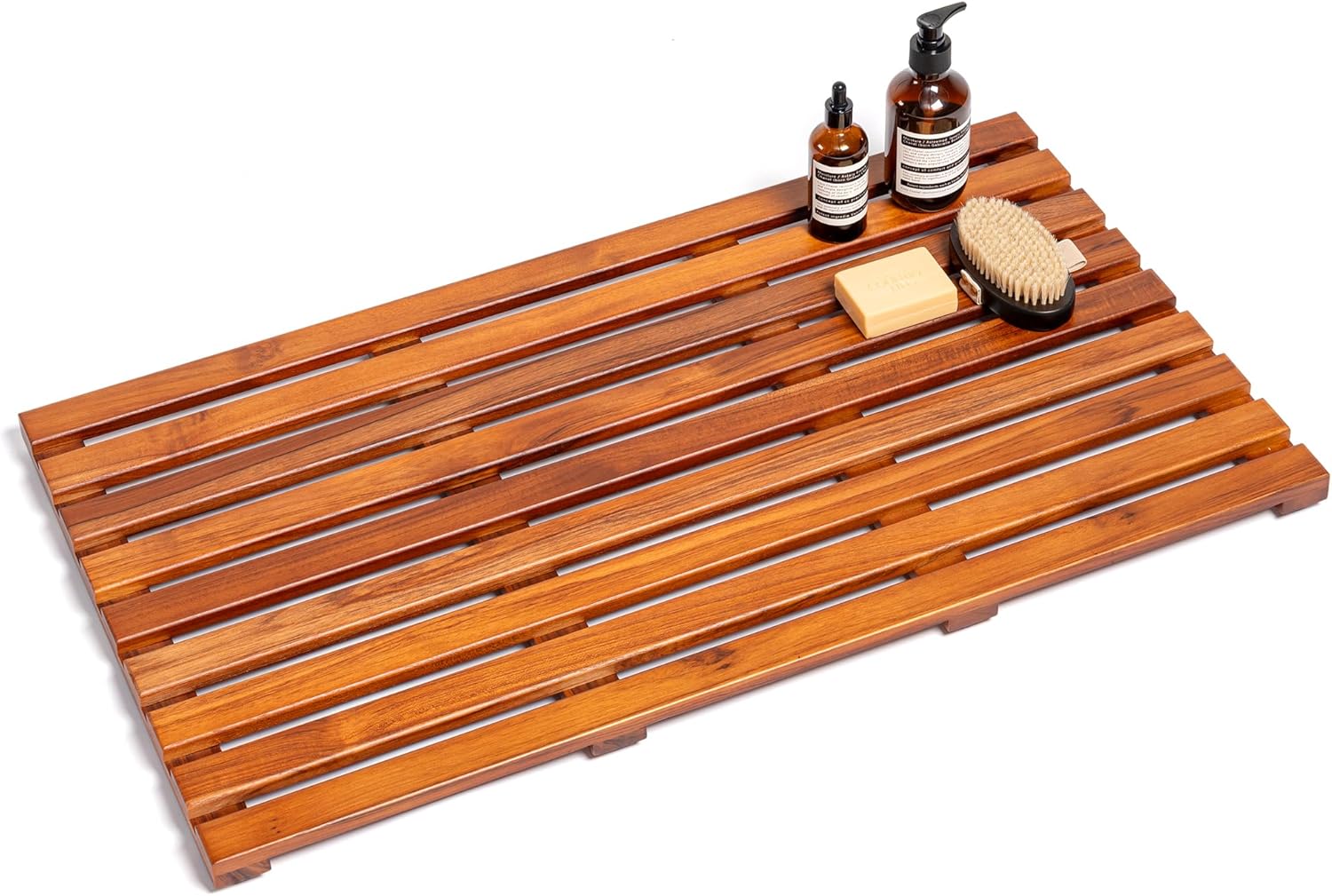 Teak Shower Mat - Premium Non-Slip Bath Mat for Bathtub & Shower, Natural Wooden Bathroom Floor Mat, Spa-Style Fast-Drying Bathtub Tray, Solid Teak Wood (21"x14")