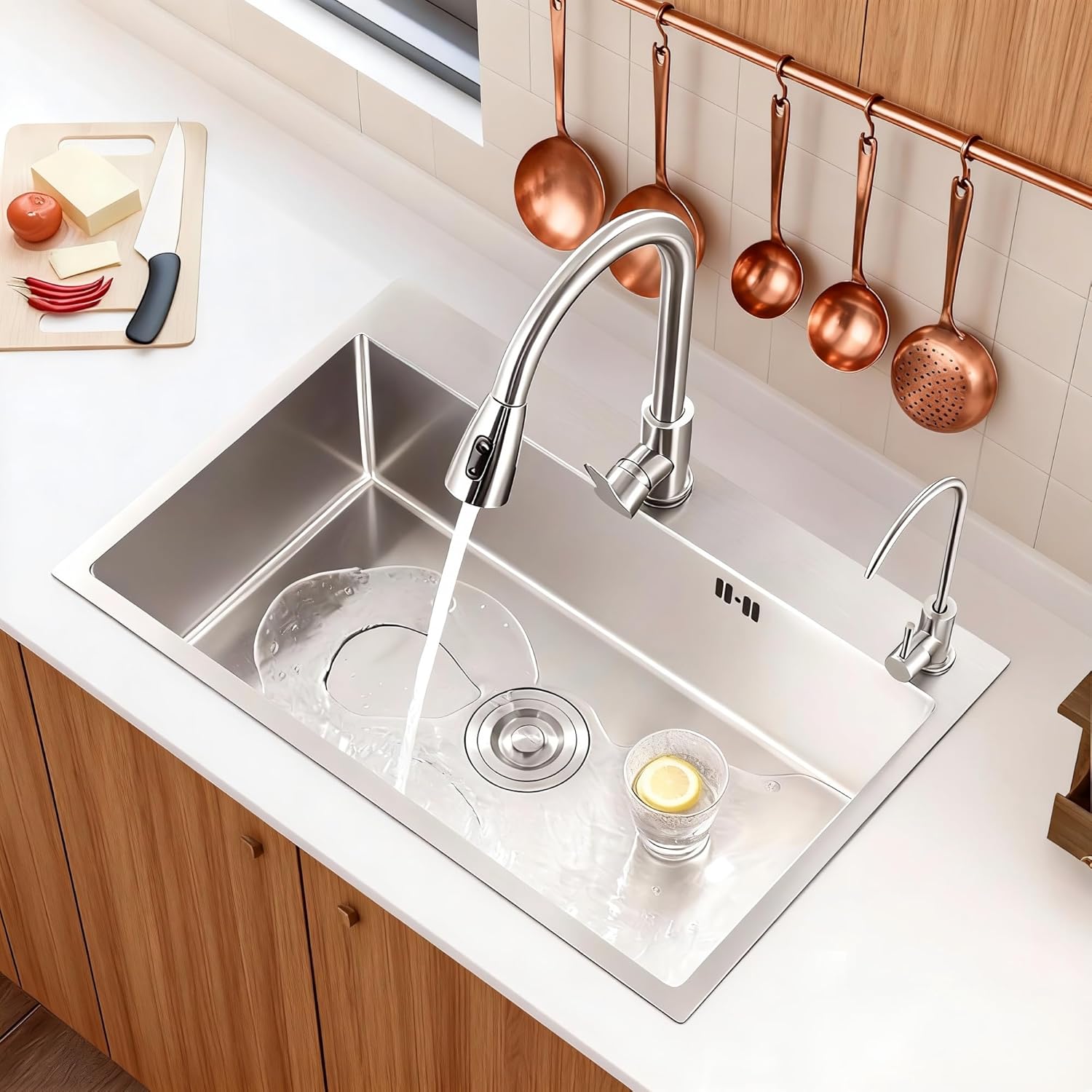 DuyviSteil 30" x 18" x 9" Topmount Kitchen Sink, 304 Stainless Steel Drop in Single Bowl Sink with Basket Strainer for RV, Travel Trailer, Garage(Nano)