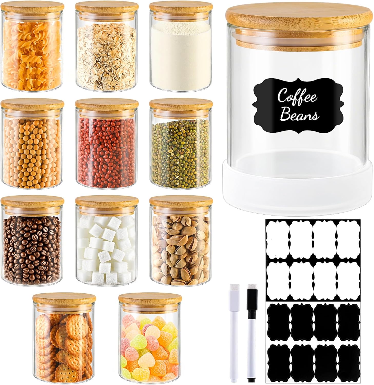 TBWIND 12 Pack 8 oz Square Glass Spice Jars with Lids and Labels – Airtight Small Spice Containers Set, Clear Glass Storage Jars for Seasoning, Spices, Kitchen Pantry Organization