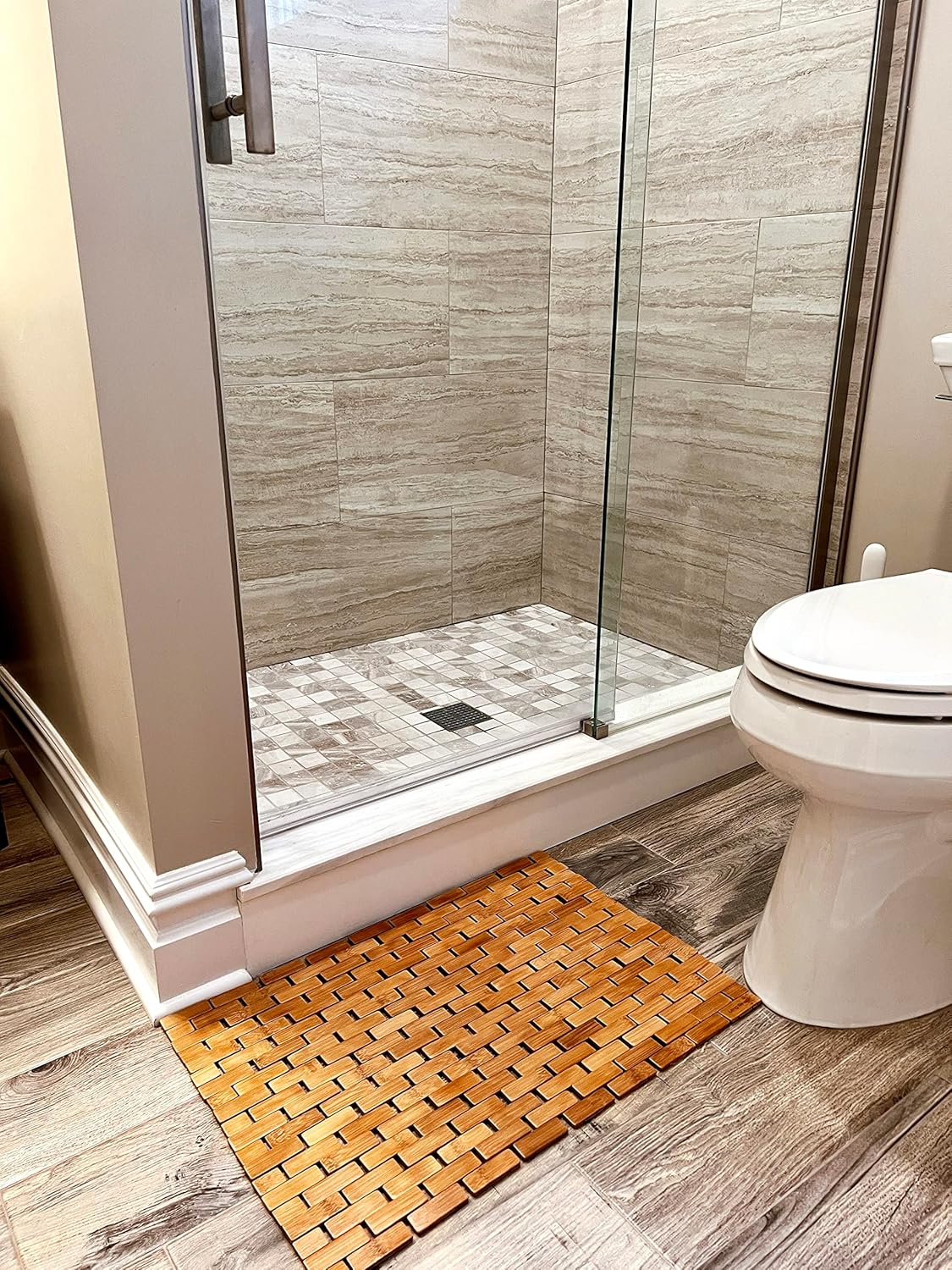 Mind Reader Bath Mat, Shower Mat, Bathtub Mat, Bathroom Accessory, Wood, Rayon from Bamboo, 23.5"L x 16.5"W x 0.4"H, Brown